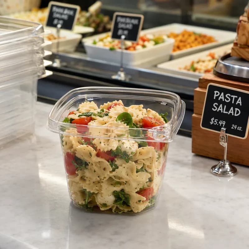 Deli Container Base 24 OZ PET Clear Square Tamper-Evident 500/Case