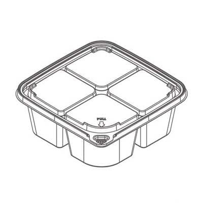 Deli Container Base & Lid Combo 6X6 IN 4 Compartment PET Clear Square Tamper-Evident 300/Case