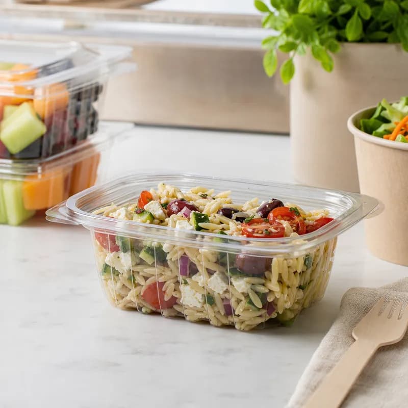 Deli Container Base & Lid Combo With Flat Lid 12 OZ PLA Clear Rectangle 300/Case