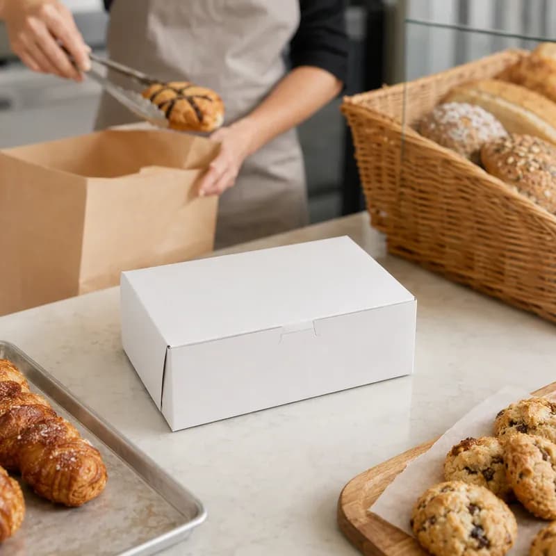 Bakery Box 9X6X3 IN Paperboard White Corner Lock 1-Piece 250/Case