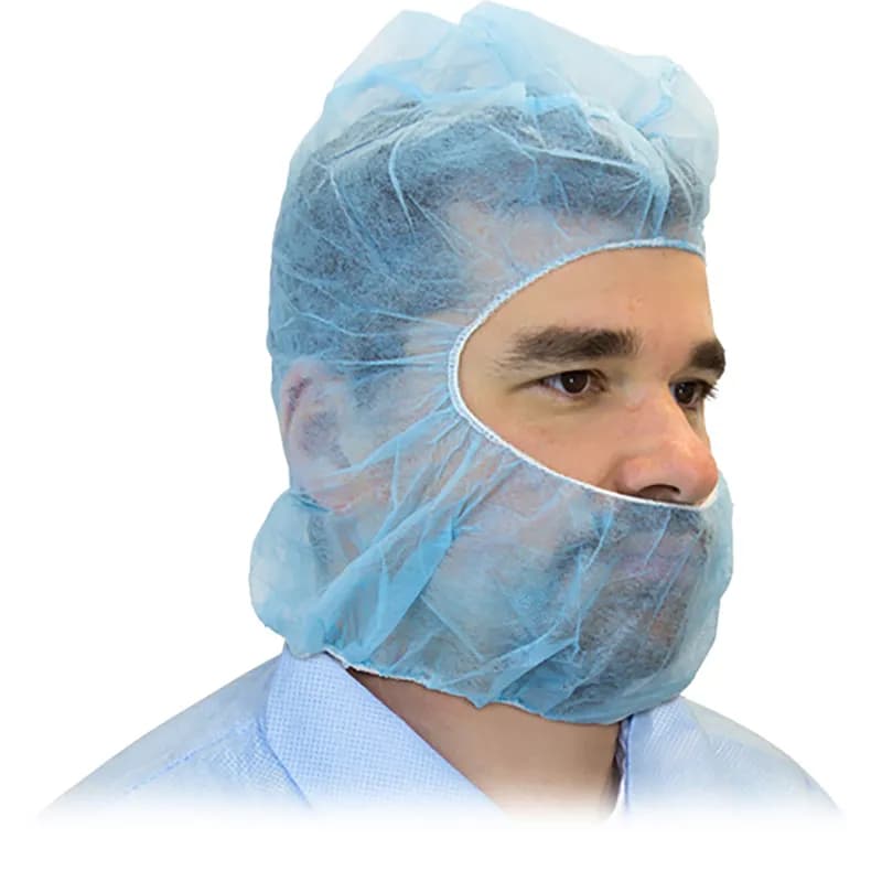 Hood Hairnet OS Blue Spunbond Polypropylene Full 1000/Case