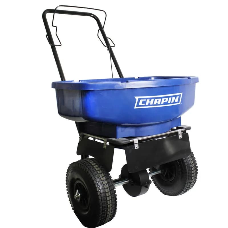 Salt & Ice Melt Spreader 80 LB Blue Pneumatic Tires 1/Each