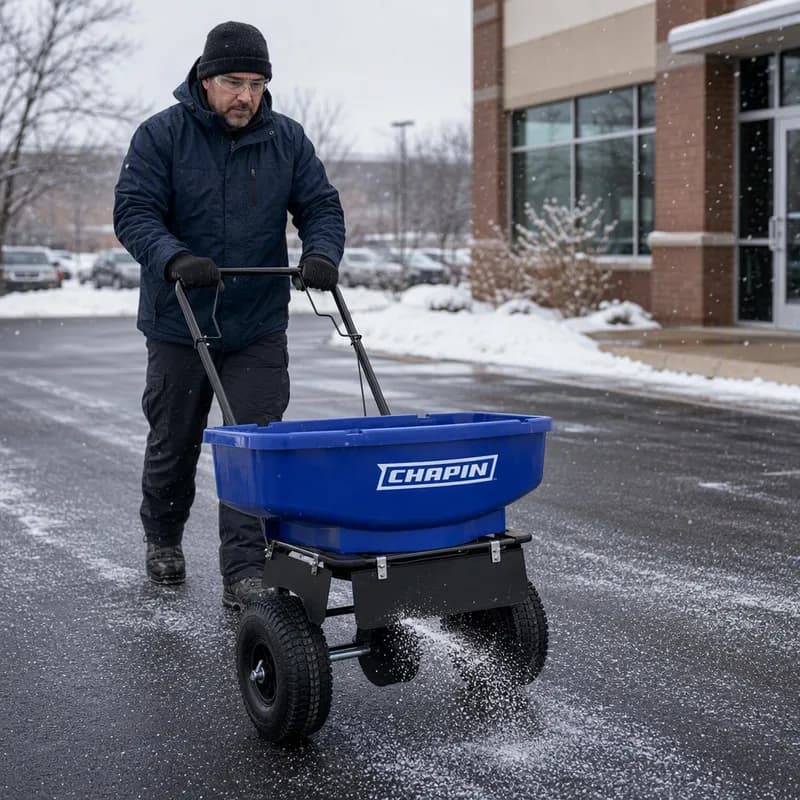 Salt & Ice Melt Spreader 10 IN 80 LB Blue Pneumatic Tires 1/Each