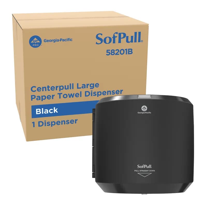 Sofpull® Paper Towel Dispenser Plastic Wall Mount, Locking Black Centerpull High Capacity Viewing Window 1/Each
