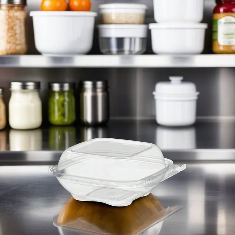 Safe-T-Chef® Deli Container Hinged 6.0625X5.875X2.625 IN PP Clear Square Microwave Safe Tamper-Evident 264/Case