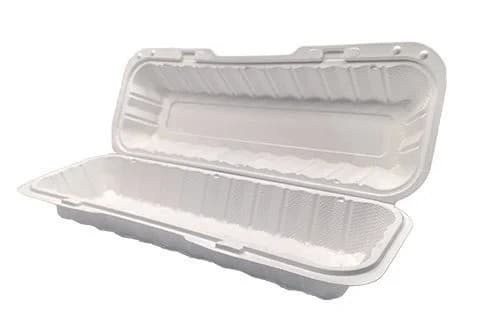 Pebble Box Take-Out Container Hinged 13.23X4.72X3.31 IN PP White Microwave Safe Grease Resistant 150/Case
