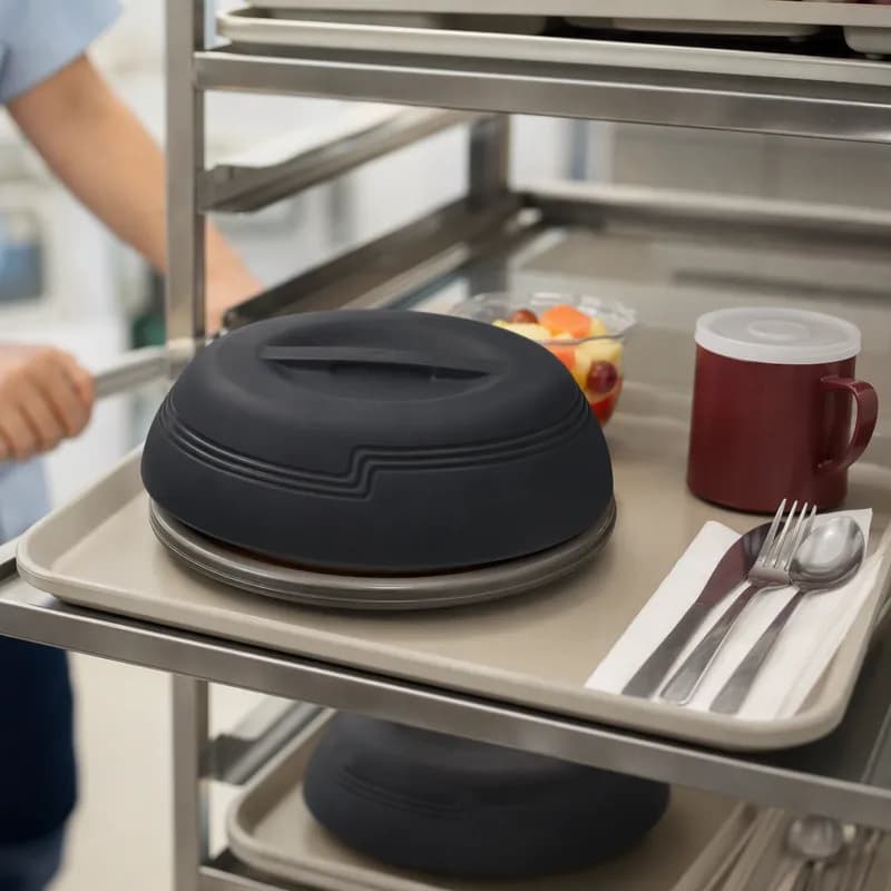 Meal Delivery Plate Cover 9 IN Black Low Profile Insulated 12/Case