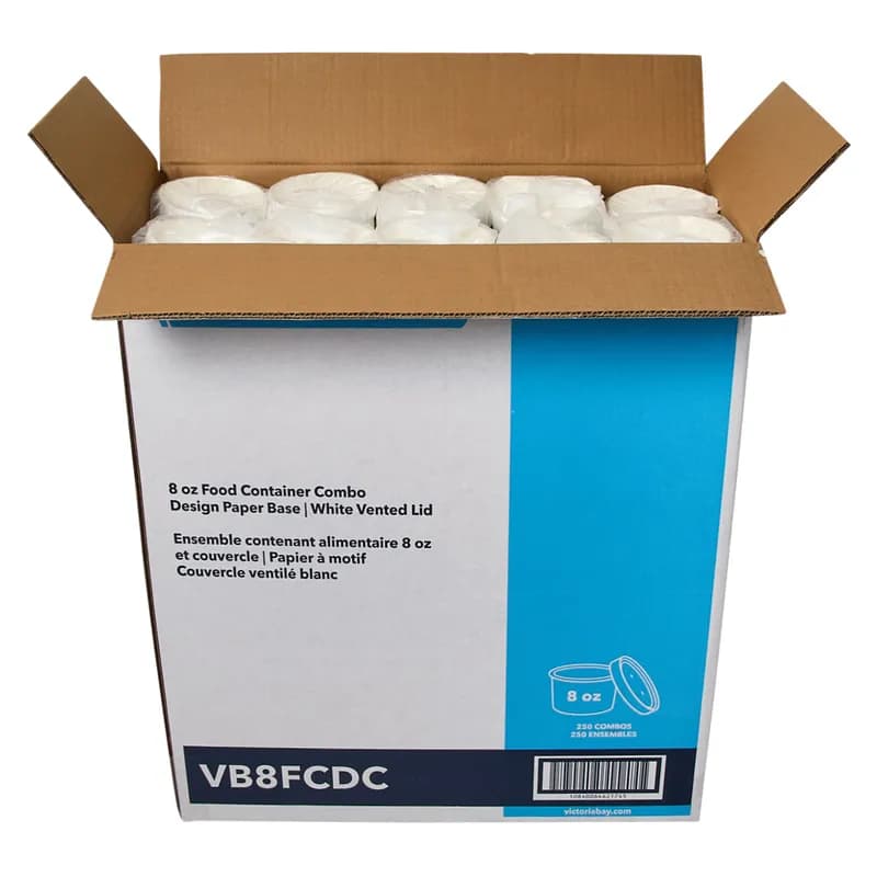 Victoria Bay Food Container Base & Lid Combo 8 OZ Paperboard Tasty Design Round Vented 250/Case