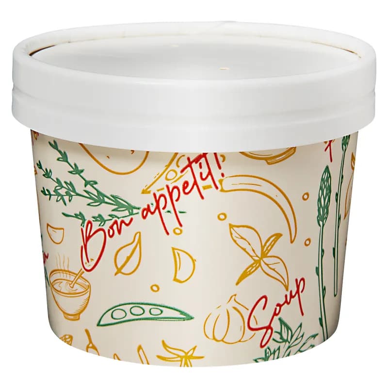 Victoria Bay Food Container Base & Lid Combo 12 OZ Paper Tasty Design Round 250/Case