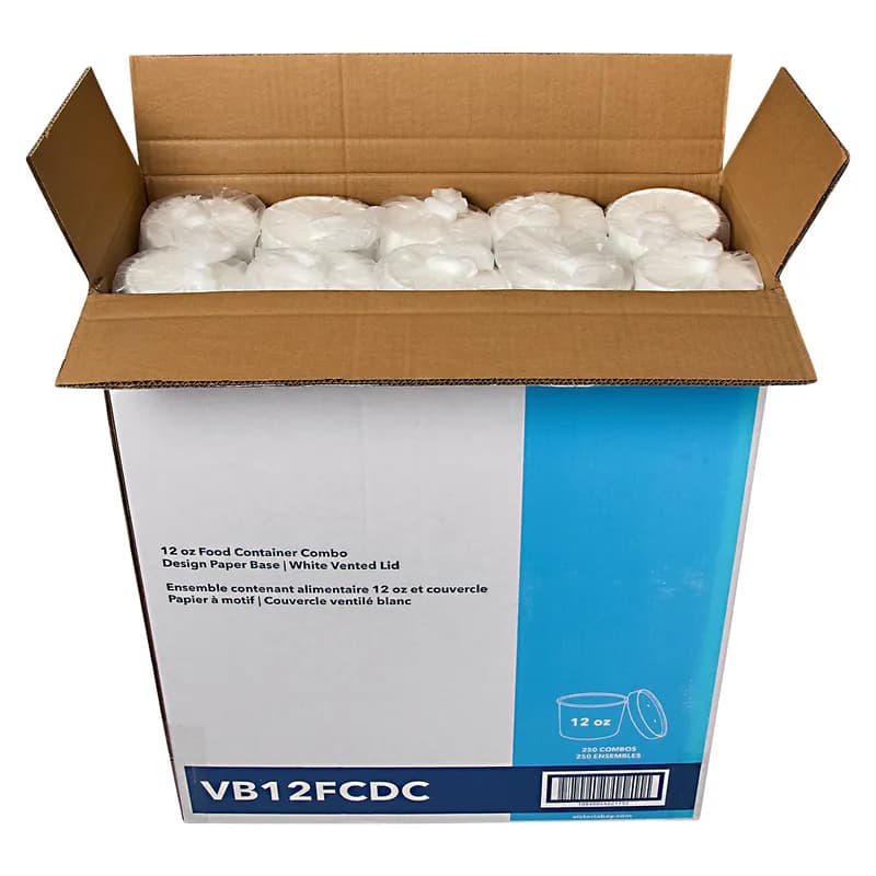 Victoria Bay Food Container Base & Lid Combo 12 OZ Paper Tasty Design Round 250/Case