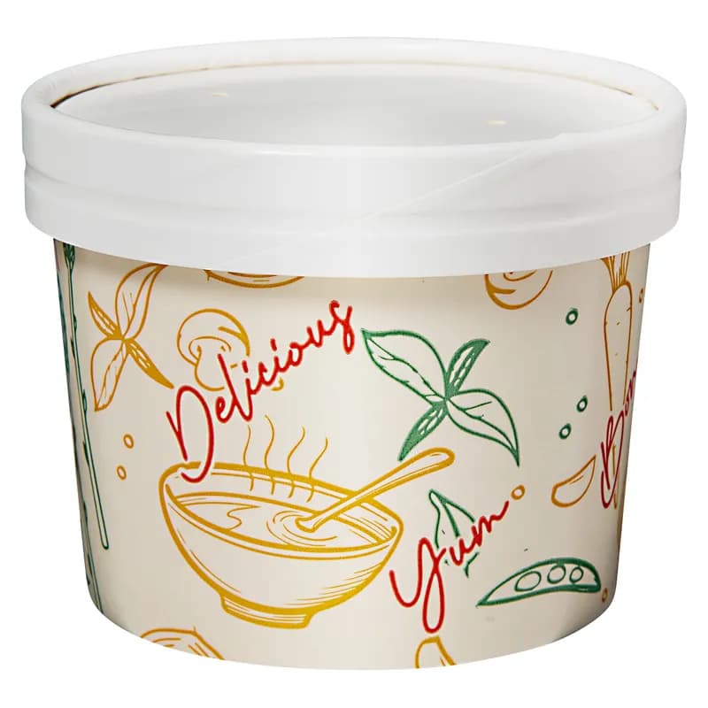 Victoria Bay Food Container Base & Lid Combo 12 OZ Paper Tasty Design Round 250/Case