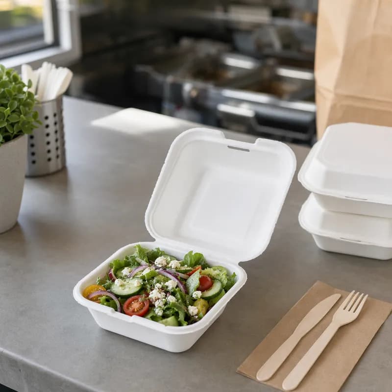 Victoria Bay Take-Out Container Hinged 6X6X3 IN Pulp Fiber White Square 200/Case