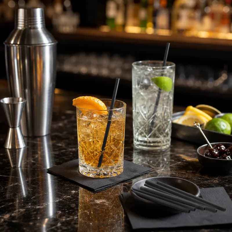 Cocktail Straw 5.3 IN Black Unwrapped Made With Aircarbon 4800/Case