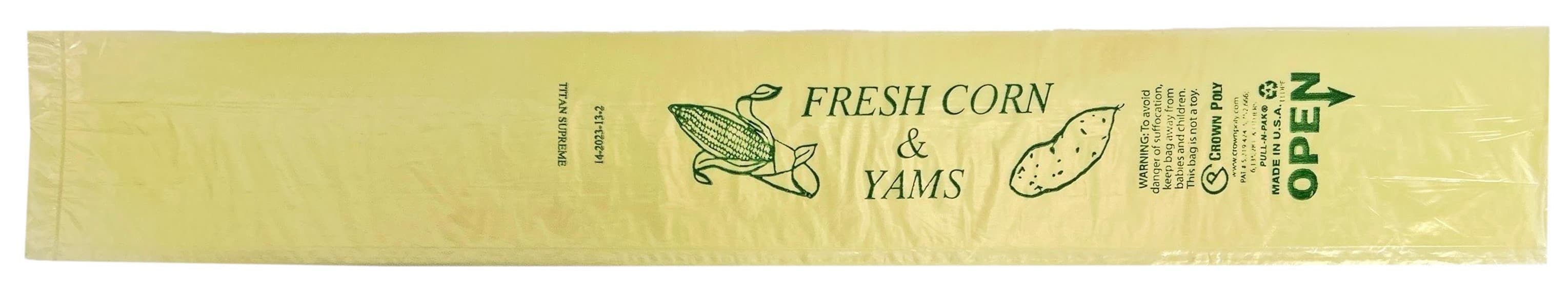 Pull-N-Pak® Corn Yam Bag Roll 15X24 IN Linear Low-Density Polyethylene (LLDPE) 0.6MIL Yellow 1260/Case