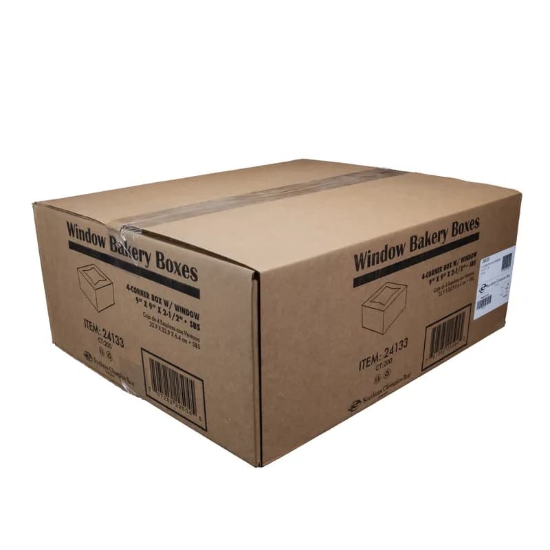 Bakery Box 9X9X2.5 IN White Auto-Lock Bottom With Window 200/Case