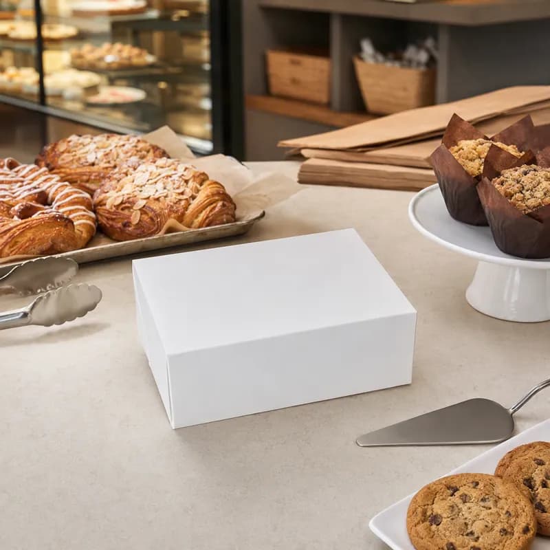 Bakery Box 9.625X6.75X3 IN Paperboard White 6 Corner 1-Piece 250/Case