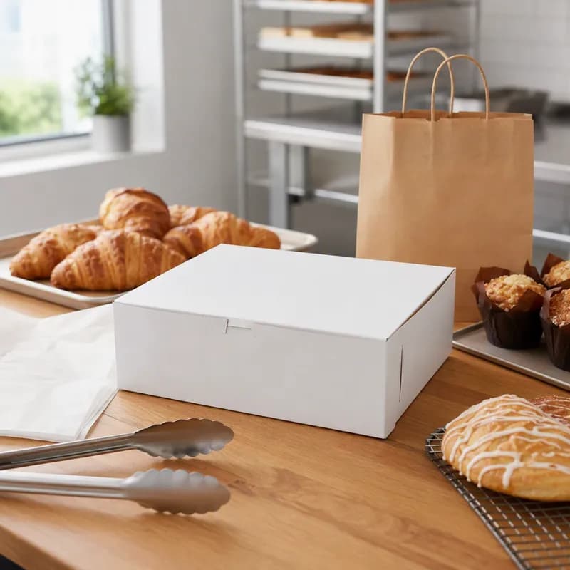 Bakery Box 14X10X4 IN Paperboard White Corner Lock 1-Piece 100/Case