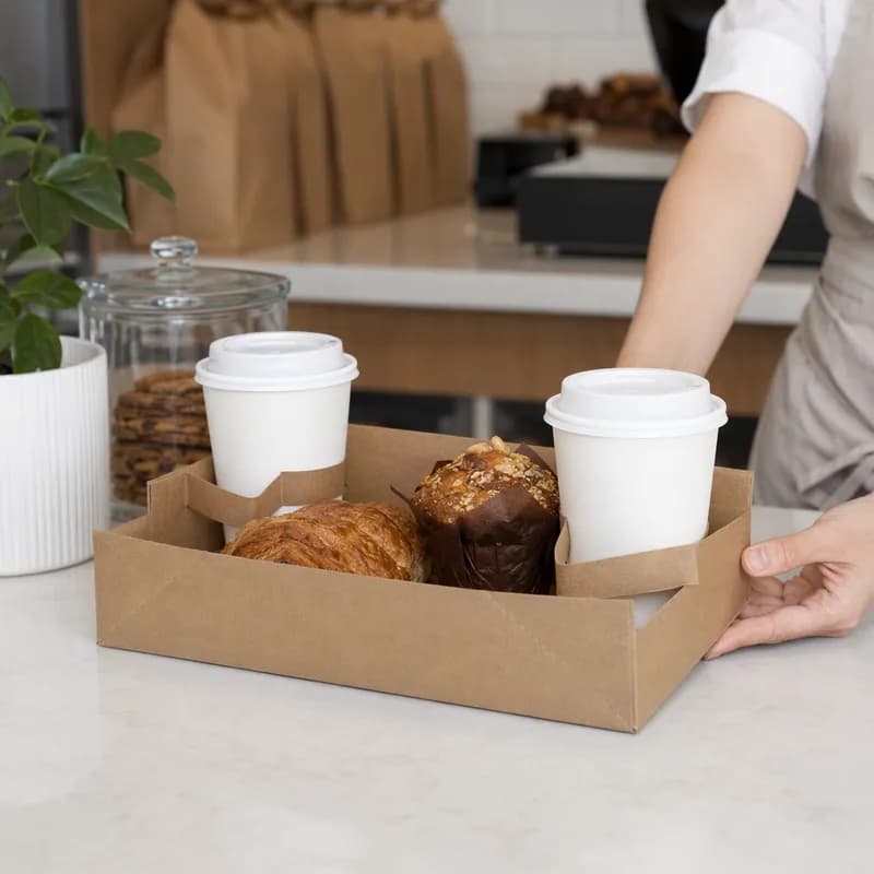 #2 Cup Carrier & Tray 10.875X6.375X2.625 IN 4 Compartment Paperboard Kraft Strap 250/Case