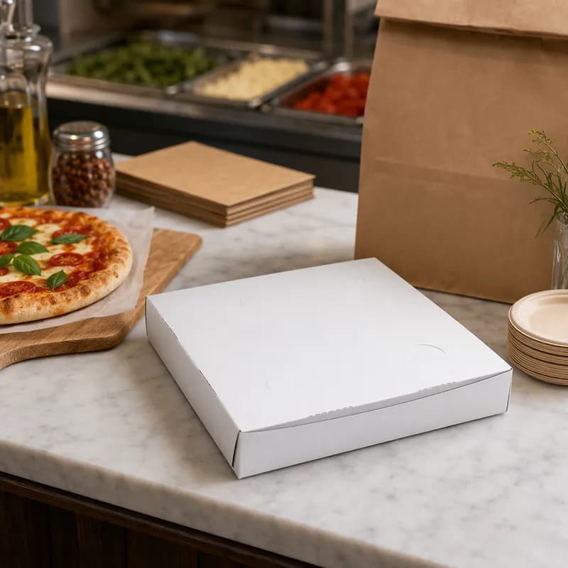 Pizza Box 10X10X1.5 IN White Corner Lock 1-Piece 100/Case