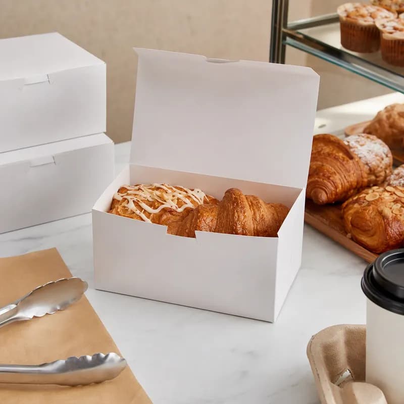 Bakery Box 8X5.5X4 IN Paperboard White Corner Lock 1-Piece 250/Case