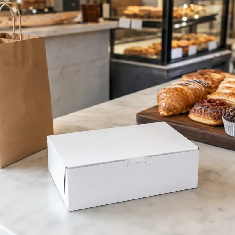 Bakery Box 9X6X3 IN Paperboard White Corner Lock 1-Piece 250/Case