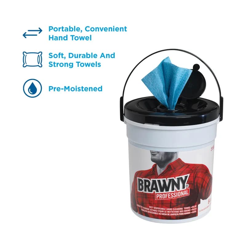 Brawny® Professional Shop Industrial Cleaning Towel 12.2X8.6 IN 1 Blue Disposable Pre-Moistened 84 Count/Pack