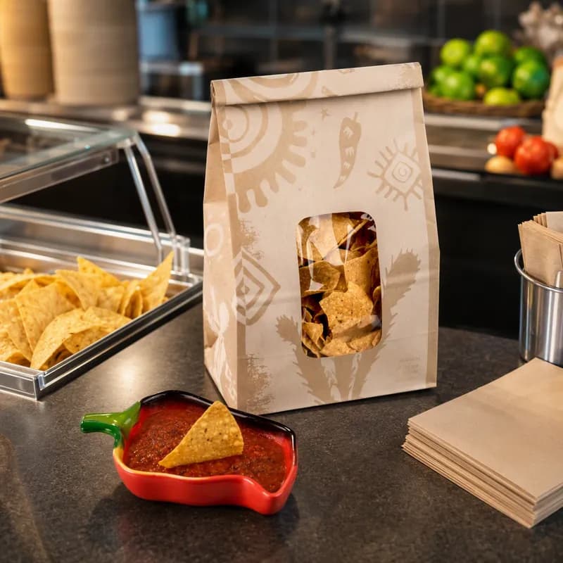 Tortilla Chip Bag 8.25X5.25X15 IN Paper Kraft Gusset With Window 250/Case