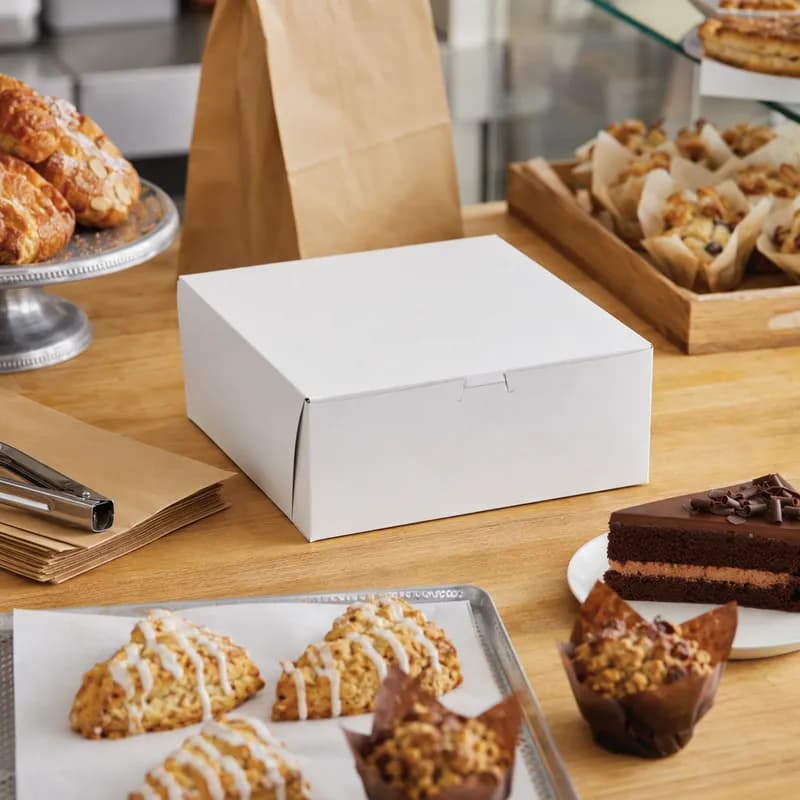 Bakery Box 10X10X4 IN Paperboard White Corner Lock 1-Piece 100/Bundle