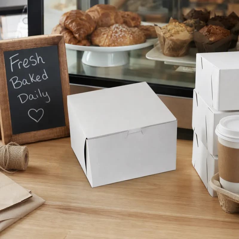 Bakery Box 8X8X5 IN Paperboard White Corner Lock 1-Piece 100/Bundle