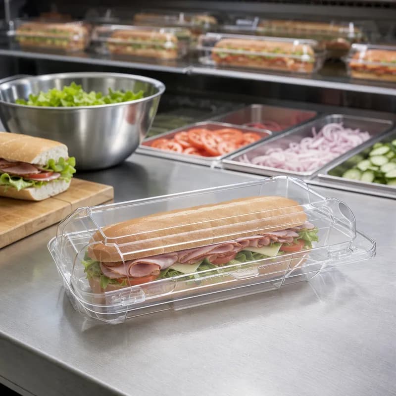 Essentials Deli Container Hinged 27 OZ RPET Clear Rectangle Bar Lock 300/Case