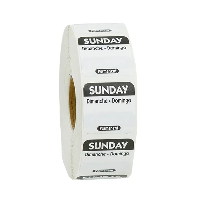 Sunday Label 1X1 IN Permanent Trilingual 1/Roll