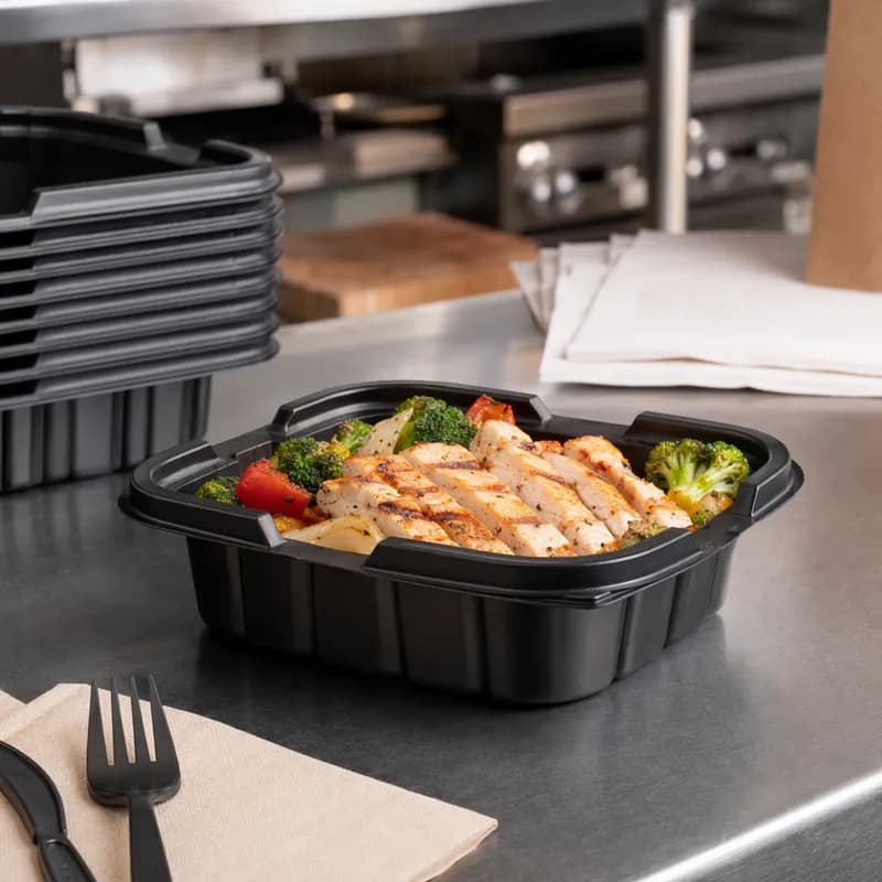 Crisp Food Technologies® Take-Out Container Base 7X6 IN Black Microwave Safe 400/Case
