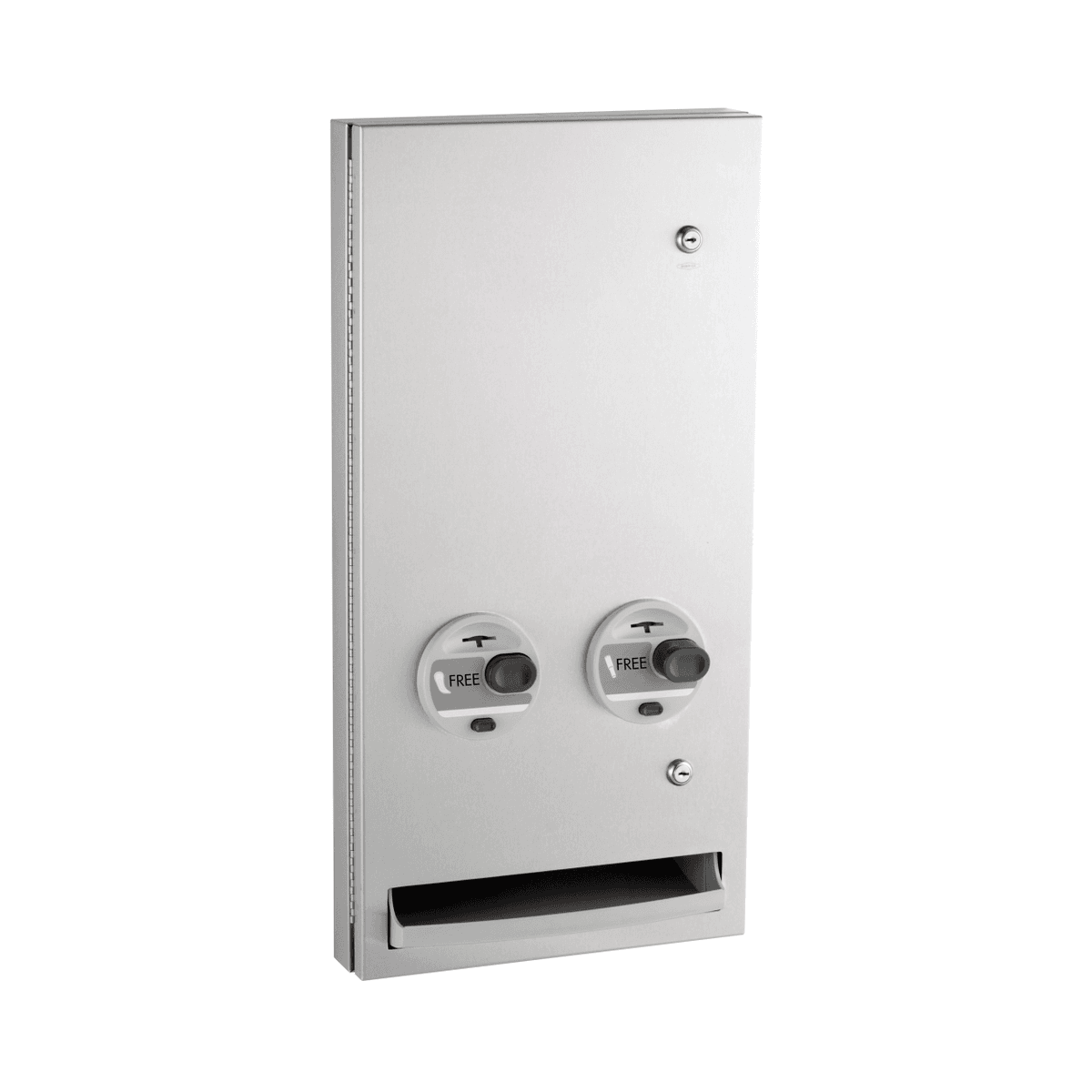 Tampon & Pad Dispenser 13.88X28 IN Stainless Steel Holds 30 Tampons, 20 Napkins Semi-Recessed Free Vend 1/Each