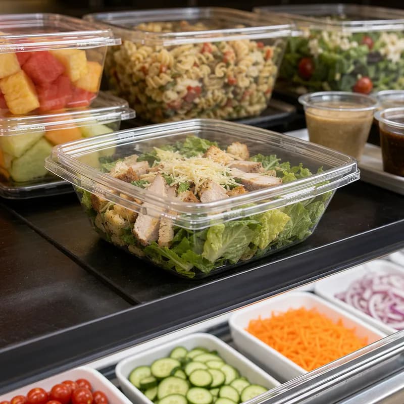 Safe-T-Fresh® Deli Container Hinged 32 OZ RPET Clear Square 168/Case