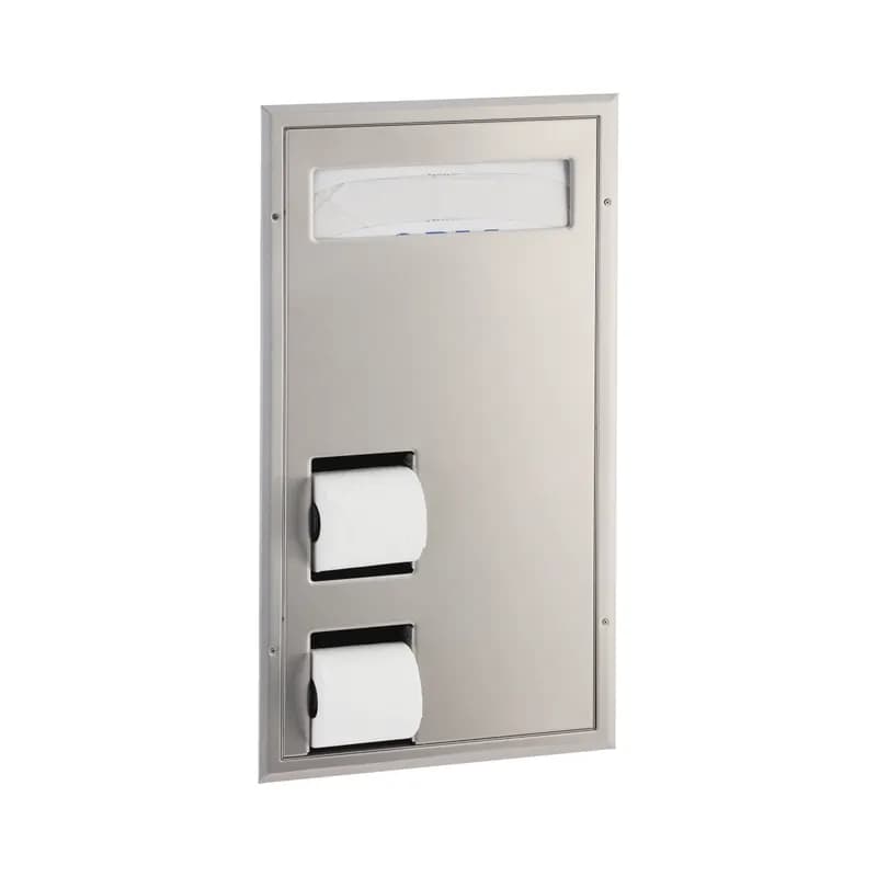 Toilet Paper & Seat Cover Dispenser Stainless Steel Partition Satin Double Roll Right Side While Seated 1/Each