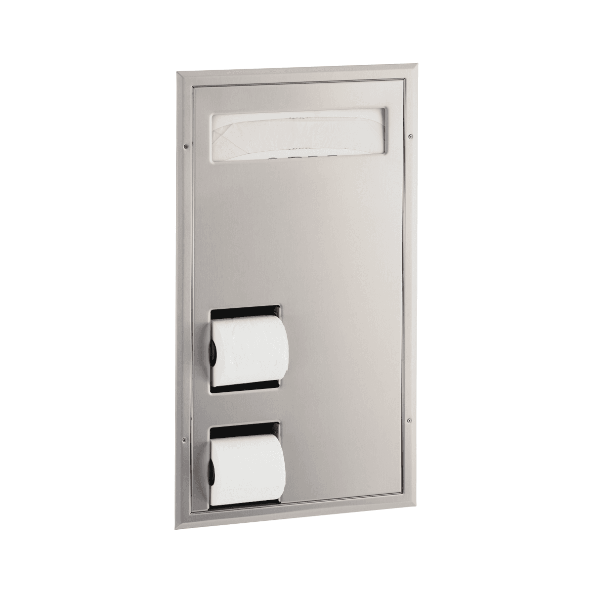 Toilet Paper & Seat Cover Dispenser Stainless Steel Partition Satin Double Roll Right Side While Seated 1/Each