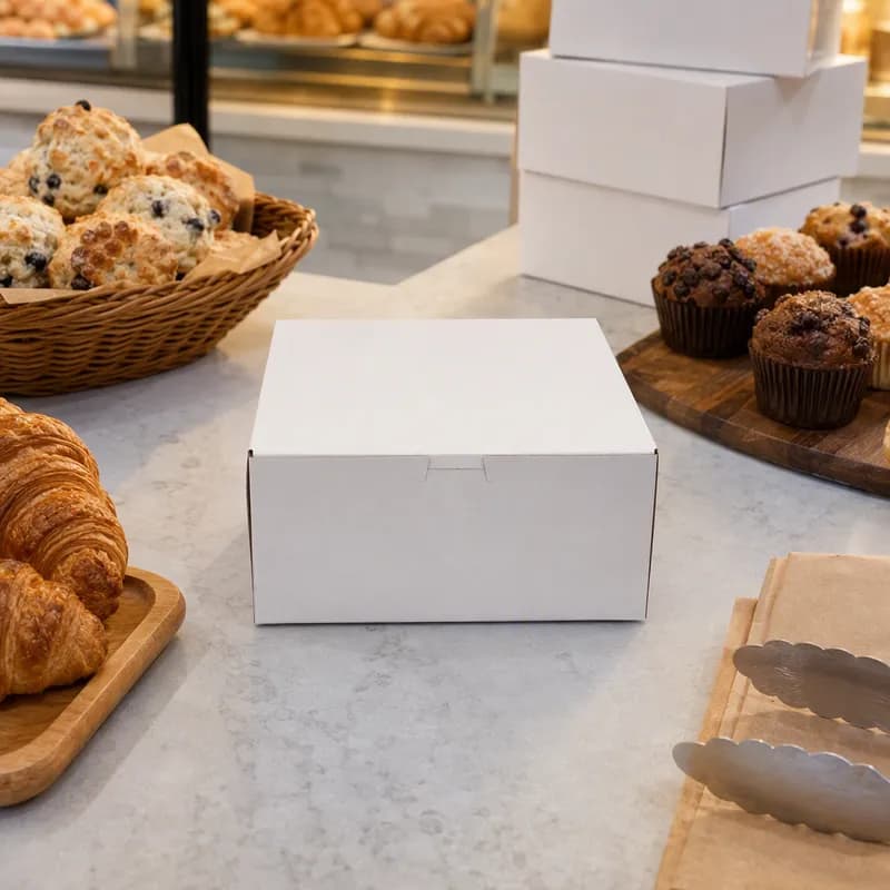 Bakery Box 9X9X4 IN Paperboard White Corner Lock 1-Piece 200/Case