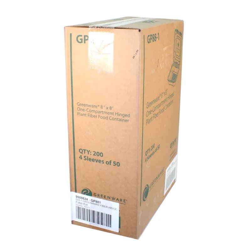 Greenware® Take-Out Box Hinged With Dome Lid 8.3X7.9X3.3 IN Molded Fiber Natural Square 200/Case