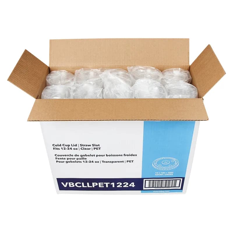 Victoria Bay Lid PET Clear For 12-24 OZ Paper Cold Cup Straw Slot 1000/Case