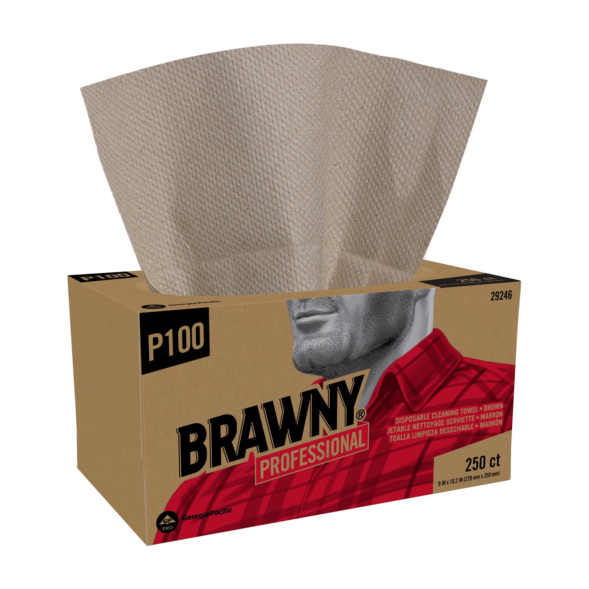 Brawny® Cleaning Wipe Unfolded: 10.25X9 IN 1 Brown Disposable Pop-Up Box EPA Indicator 250 Sheets/Pack 24 Packs/Case