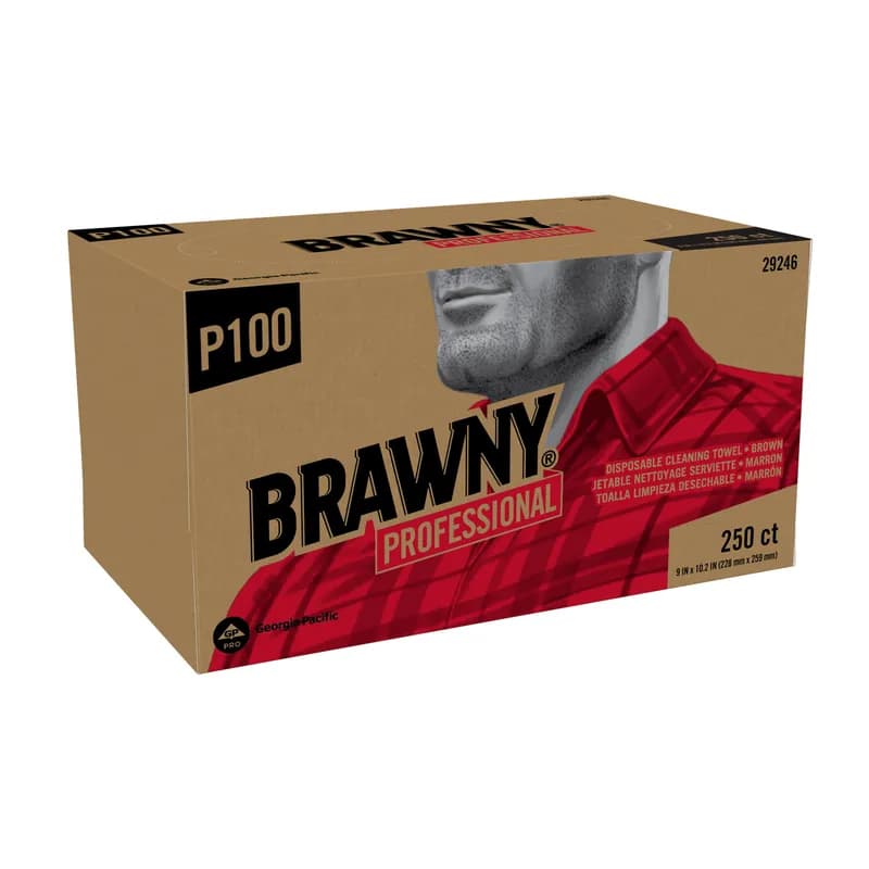 Brawny® Cleaning Wipe Unfolded: 10.25X9 IN 1 Brown Disposable Pop-Up Box EPA Indicator 250 Sheets/Pack 24 Packs/Case