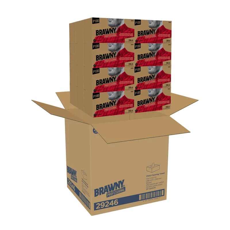 Brawny® Cleaning Wipe Unfolded: 10.25X9 IN 1 Brown Disposable Pop-Up Box EPA Indicator 250 Sheets/Pack 24 Packs/Case