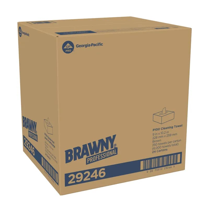 Brawny® Cleaning Wipe Unfolded: 10.25X9 IN 1 Brown Disposable Pop-Up Box EPA Indicator 250 Sheets/Pack 24 Packs/Case