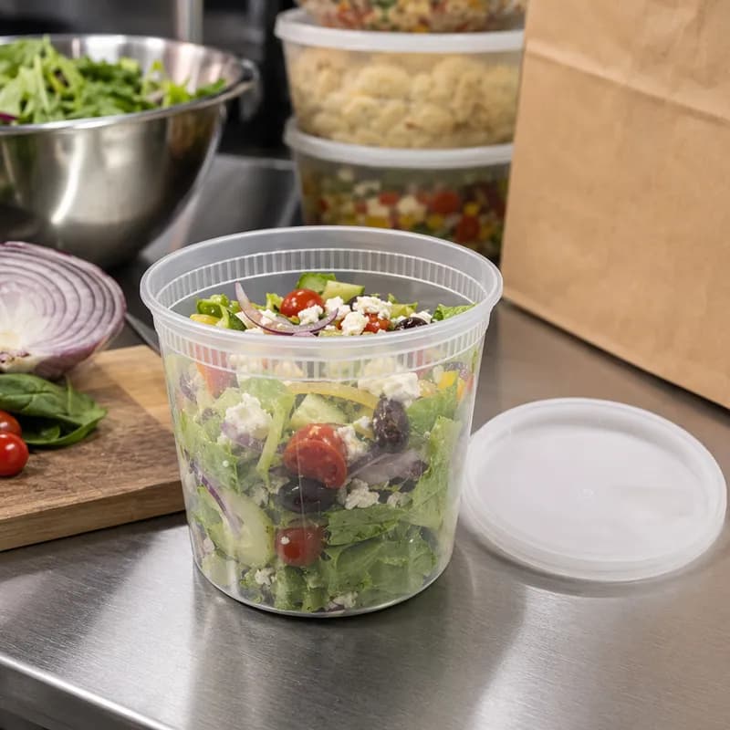 Victoria Bay Deli Container Base & Lid Combo With Polyethylene (PE) Lid 32 OZ PP Round 240/Case