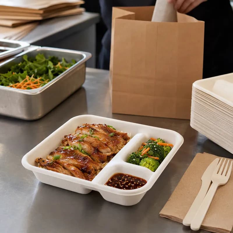 Vanguard® Take-Out Container Base 7 IN 3 Compartment Molded Fiber White Square 300/Case