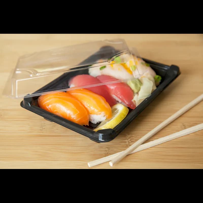 Sushi Take-Out Tray Base & Lid Combo Small (SM) 6.875X4.875 IN PLA Black Clear Rectangle 600/Case