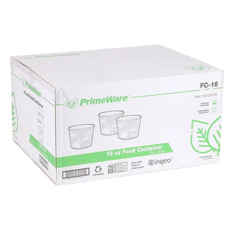 PrimeWare® Food Container 16 OZ Paperboard Leaf Design 25 Count/Pack 20 Packs/Case 500 Count/Case