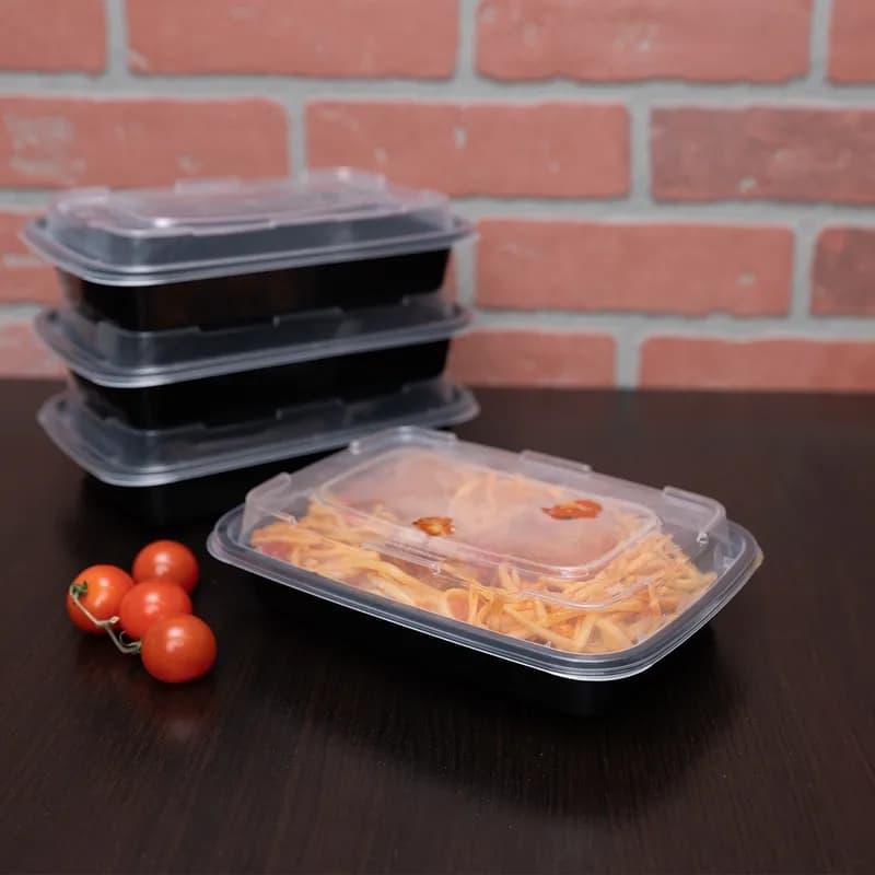 Take-Out Container Base & Lid Combo 16 OZ PP Black Clear Microwave Safe 150/Case
