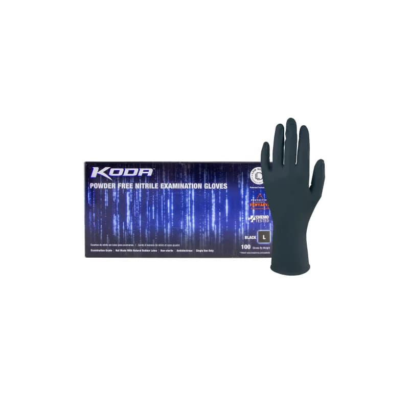 KODA® Exam Gloves Large (LG) Black 5.5MIL Nitrile Powder-Free Fentanyl &Chemotherapy Drug Resistant 100 Ct/Box 10 Box/Cs