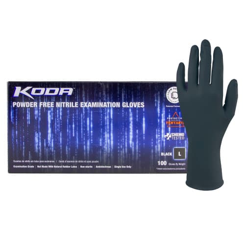 KODA® Exam Gloves Large (LG) Black 5.5MIL Nitrile Powder-Free Fentanyl &Chemotherapy Drug Resistant 100 Ct/Box 10 Box/Cs